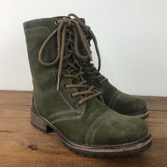Steve Madden Fame Olive Green Suede Moto Combat Boots | Size 6.5 - Picture 2 of 7